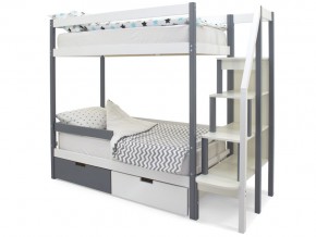 Двухъярусная кровать Svogen с ящиками и бортиком графит-белый в Пласте - plast.mebel74.com | фото