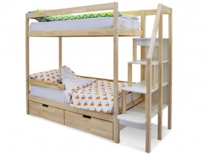 Двухъярусная кровать Svogen с ящиками и бортиком натура без покрытия в Пласте - plast.mebel74.com | фото