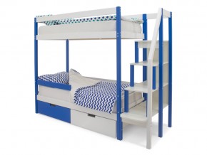 Двухъярусная кровать Svogen с ящиками и бортиком сине-белый в Пласте - plast.mebel74.com | фото 1