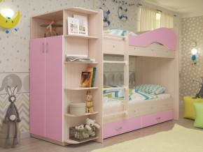 Кровать 2-х ярусная Мая с ящиками и шкафом на латофлексах розовый в Пласте - plast.mebel74.com | фото 1