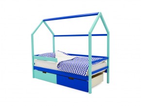 Кровать-домик Svogen с ящиками и бортиком мятно-синий в Пласте - plast.mebel74.com | фото 1