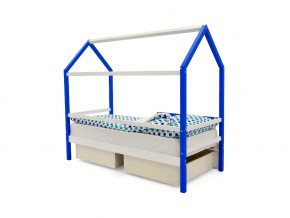 Кровать-домик Svogen с ящиками и бортиком сине-белый в Пласте - plast.mebel74.com | фото 3