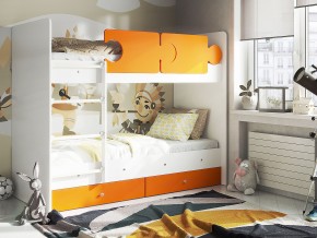 Кровать двухъярусная Тетрис латы с бортиками белый-оранжевый в Пласте - plast.mebel74.com | фото