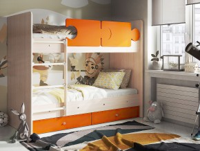 Кровать двухъярусная Тетрис латы с бортиками дуб млечный-оранжевый в Пласте - plast.mebel74.com | фото