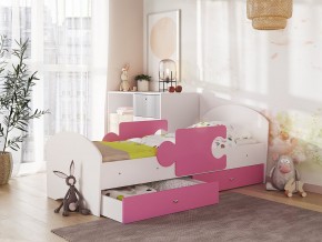 Кровать Мозаика с ящиком и бортиками на ламелях белый-розовый в Пласте - plast.mebel74.com | фото