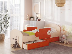 Кровать Мозаика с ящиком и бортиками на ламелях дуб млечный-оранж в Пласте - plast.mebel74.com | фото