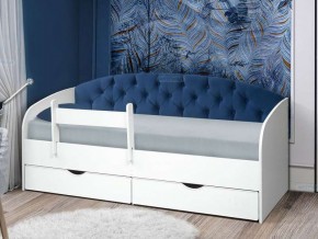 Кровать с мягкой спинкой Софа №9 синяя с бортиком 800х1900 в Пласте - plast.mebel74.com | фото 1
