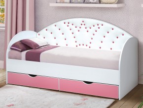 Кровать с продольной мягкой спинкой Корона №4 800х1600 мм розовая в Пласте - plast.mebel74.com | фото