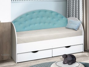 Кровать с продольной мягкой спинкой Софа №10 бирюза 800х1600 в Пласте - plast.mebel74.com | фото 1